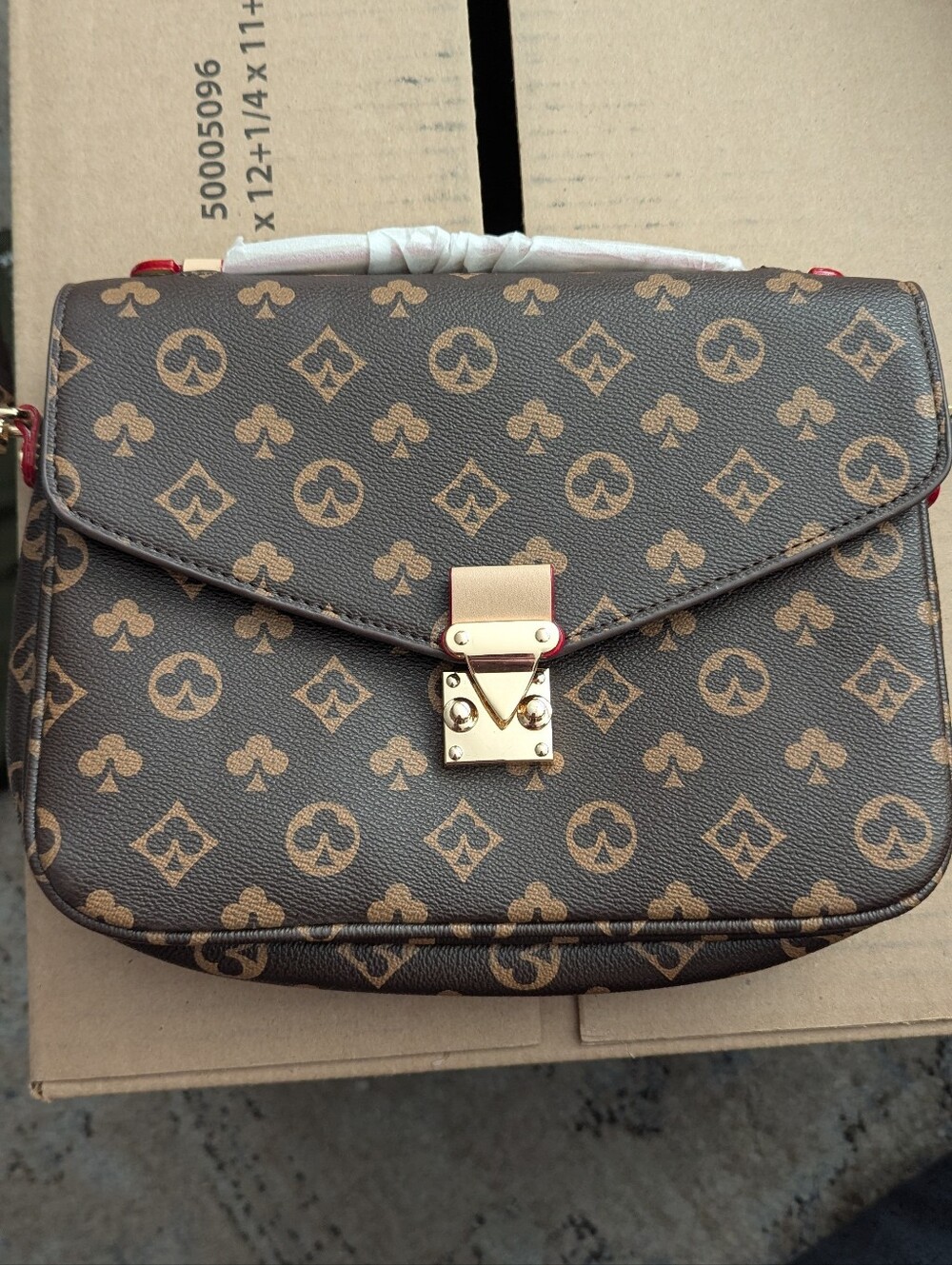 Source Unknown Brown Monogram Crossbody Bag with Gold Hardware